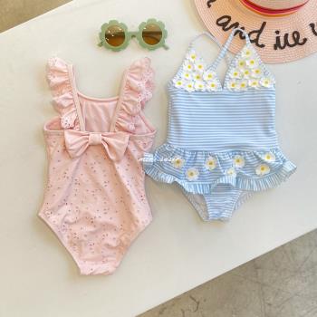 1-4女童女寶寶嬰童立體花朵鏤空蝴蝶結連體泳衣
