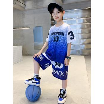 男童夏裝球服籃球服速干套裝男孩夏季兒童裝大童2023新款運動球衣