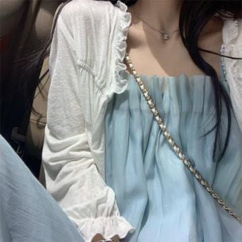 韓國chic夏季外套防曬上衣設計感小眾薄款寬松針織防曬衫女開衫女