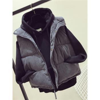 品牌折扣女裝專櫃撤櫃外貿春秋羽絨棉馬甲女短款燈芯絨馬夾外套潮