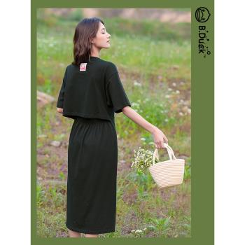 B.Duck小黃鴨連衣裙2023年夏季新品寬松長款設計感鏤空開叉時髦裙