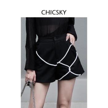 CHICSKY原創設計高腰夏季短褲女顯瘦闊腿西裝褲松緊腰百搭小眾