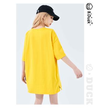 B.Duck小黃鴨短袖T恤女2023年夏季新款寬松時髦經典活力黃減齡潮t
