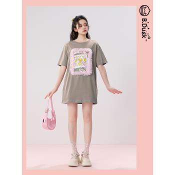 B.Duck小黃鴨短袖T恤2023年夏季新款寬松時髦設計感網紗少女休閑t