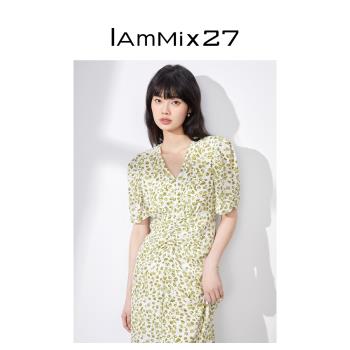 IAmMIX27連衣裙高腰修身雪紡短袖