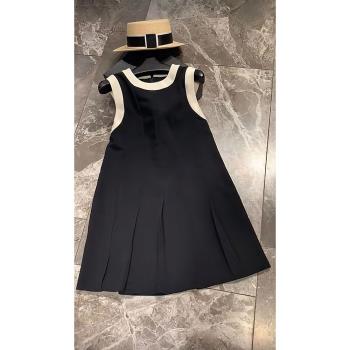 茶歇法式赫本風小黑裙高級感氣質絕美黑色無袖背心連衣裙子女夏季