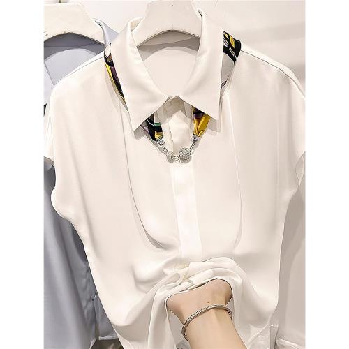 氣質通勤高級感短袖襯衫2025夏季新款職業女裝醋酸緞面桑蠶絲上衣