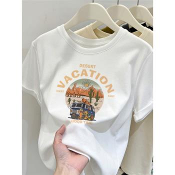 黑白色體恤純棉短袖t恤女夏韓版2024新款美式復古修身小個子上衣