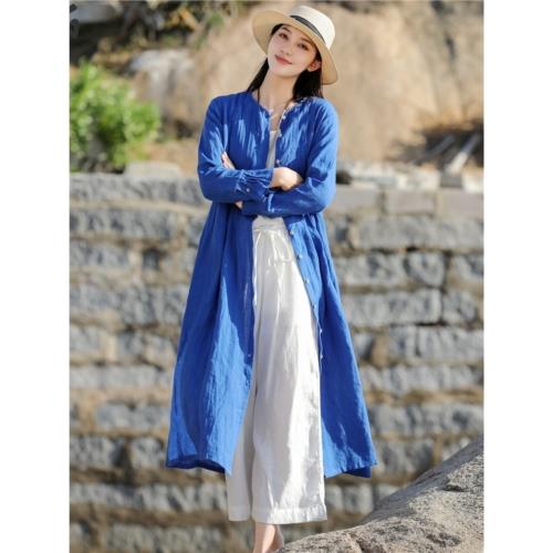 2025新款亞麻風衣女夏防曬中長款顯瘦春秋長袖外套寬松休閑文藝