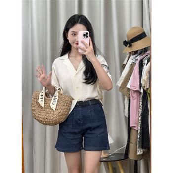3461西服領短袖襯衫夏季女裝新款韓版寬松單排扣休閑外套開衫