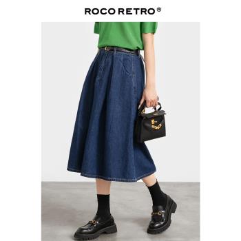 ROCO復古中長款顯瘦百搭牛仔裙