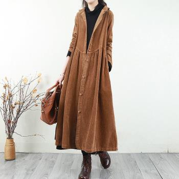 外套女燈芯絨過膝休閑百搭風衣