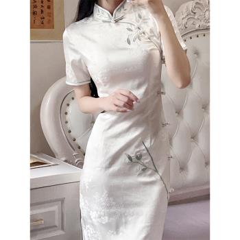 旗袍年輕款高端氣質連衣裙日常可穿新中式改良氣質優雅夏季白色女