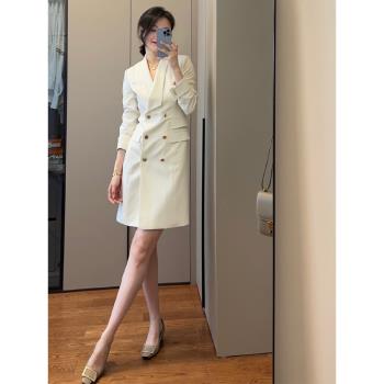白色西裝連衣裙2023女新款秋季正式場合小香風氣質裙子質感高級感