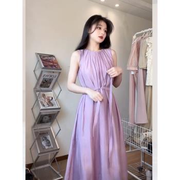 紫色無袖雪紡背心裙子女設計感小眾馬卡龍色度假風連衣裙氣質夏季