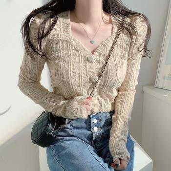 韓國chic春秋減齡復古小眾設計感氣質小心機桃心領修身打底襯衫女