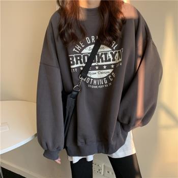 深灰色衛衣女春秋款2025新款oversize寬松中長加絨加厚設計感外套