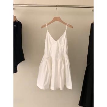 夏裝2023年新款高級氣質純欲性感小白裙俏皮活潑春預防吊帶連衣裙