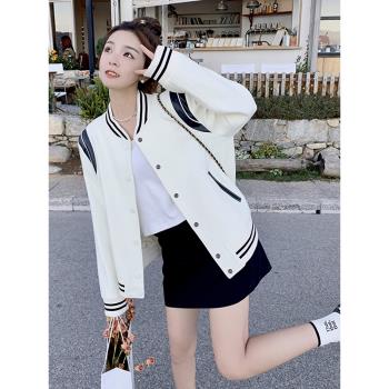 白色棒球服外套女春小個子2023新款韓版設計感拼接學院風夾克上衣