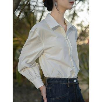 2025年春季新款女裝白色襯衫設計感小眾韓版寬松百搭襯衣休閑上衣