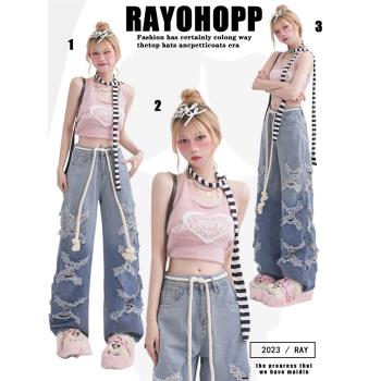 Rayohopp無袖背心女夏季美式復古假兩件設計感辣妹風百搭短款上衣