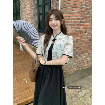 新中式國風短袖罩衫女夏季吊帶連衣裙外搭披肩復古高級感短款外套