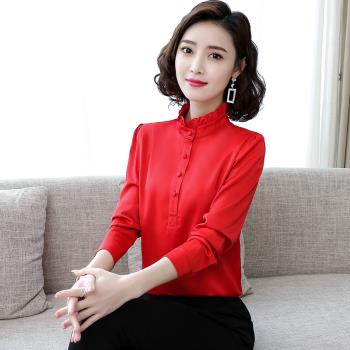 職業雪紡襯衫女長袖2023年秋裝新款紅色襯衣洋氣上衣時尚修身顯瘦