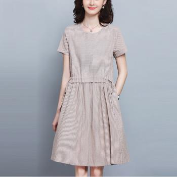 亞麻連衣裙女高端2023新款夏季品牌媽媽氣質中年女裝棉麻裙子長裙