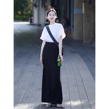 韓劇女主穿搭顯瘦遮肉休閑時尚通勤白色T恤半身裙兩件套裝女夏季