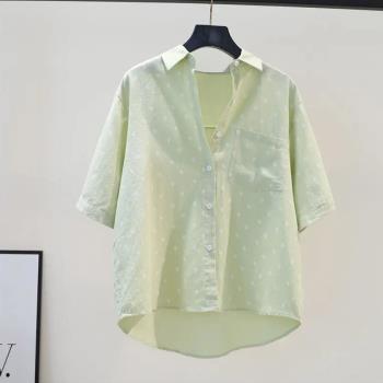 薄荷綠色純棉襯衫女夏2023年新款時尚洋氣小清新鹽系短袖襯衣上衣