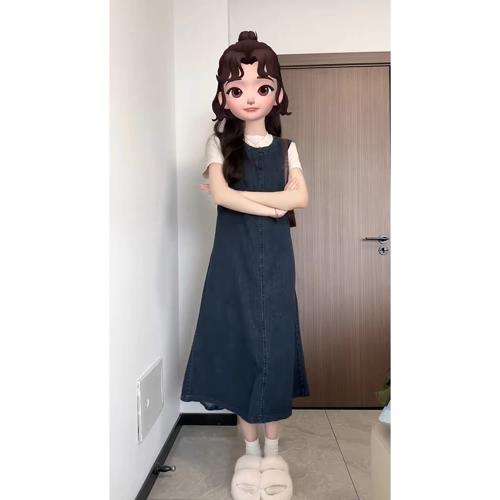 2025新款茶歇法式質感高級感正式場合藍色牛仔背心連衣裙子女夏季