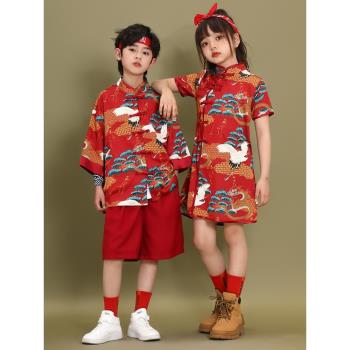 民族風女裝女童中國風唐裝漢服兒童啦啦隊演出服男童六一表演服裝