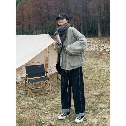 SIXI四喜家秋冬 大口袋豎絎棉/立領棉服女寬松bf男友風棉衣外套