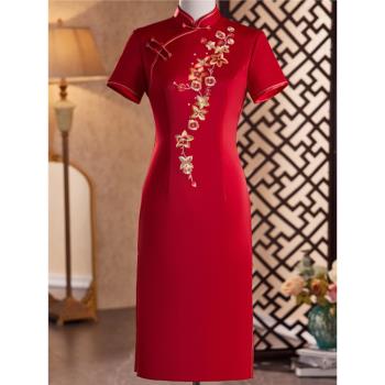 紅色旗袍媽媽裝婚宴禮服高貴氣質新中式敬酒服連衣裙喜婆婆晚宴夏