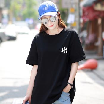 黑色過膝t恤女短袖2023夏季新款韓版中長款寬松大版體恤半袖上衣