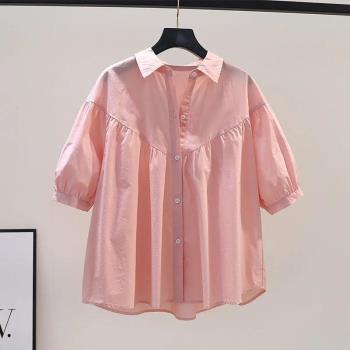 粉色娃娃衫上衣女夏2023新款法式減齡洋氣小清新甜美漂亮短袖襯衫