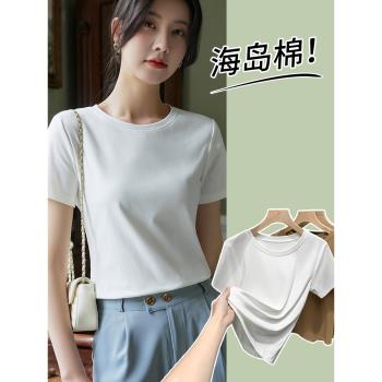 白色t恤短袖女圓領夏季2023新款韓版女裝休閑時尚小個子修身上衣