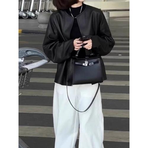 黑色皮衣外套女春秋2025歐貨新款小個子修身機車短款休閑夾克上衣