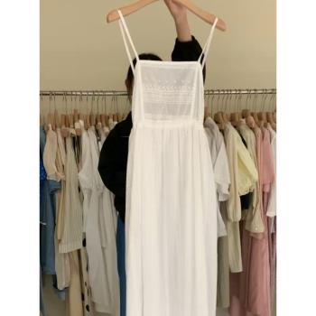 夏季女裝新款森系風精靈裙溫柔法式高級超仙白色韓版吊帶連衣裙子
