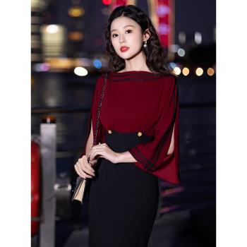 晚禮服女高階感宴會平時可穿生日氣質顯瘦輕奢小眾秋冬大牌連衣裙