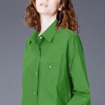 休閑設計感綠色襯衫女2023春夏季新款港風寬松小個子上衣簡約氣質