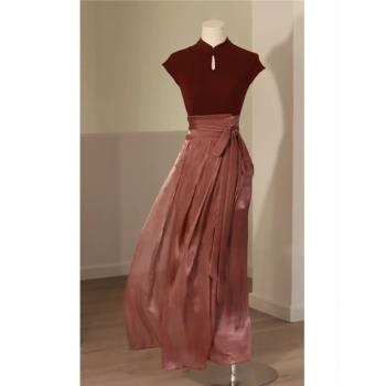 紅色新中式國風半身裙套裝女春秋鹽系輕熟氣質高級感小洋裝兩件套