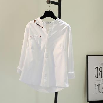 棉麻2022年夏季刺繡簡約白色襯衫