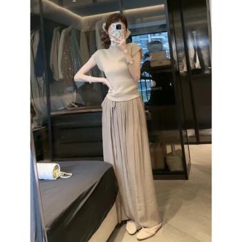 夏裝搭配一整套顯瘦女活潑俏皮鹽系輕熟小香風闊腿褲上衣兩件套裝