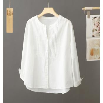簡約純棉立領白色襯衫女秋季2023新款設計感長袖上衣韓版寬松襯衣
