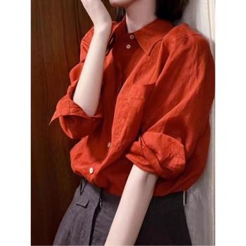 職場輕熟風設計師款女裝小眾法式高級感小香風紅色襯衫上衣女夏季