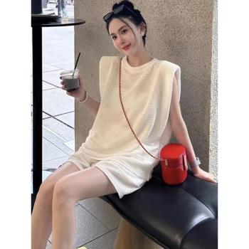 休閑時尚套裝女夏季新款小個子寬松簡約無袖上衣高腰短褲兩件套潮