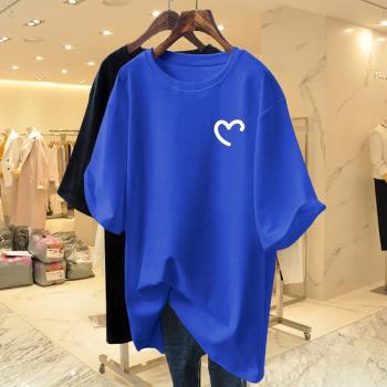 愛心克萊因藍印花寬松短袖T恤