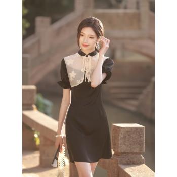 新中式旗袍2023年新款改良年輕款少女小個子國風連衣裙女夏季黑色
