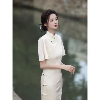 日常旗袍2024年新中式改良版氣質優雅少女白色復古年輕款連衣裙夏